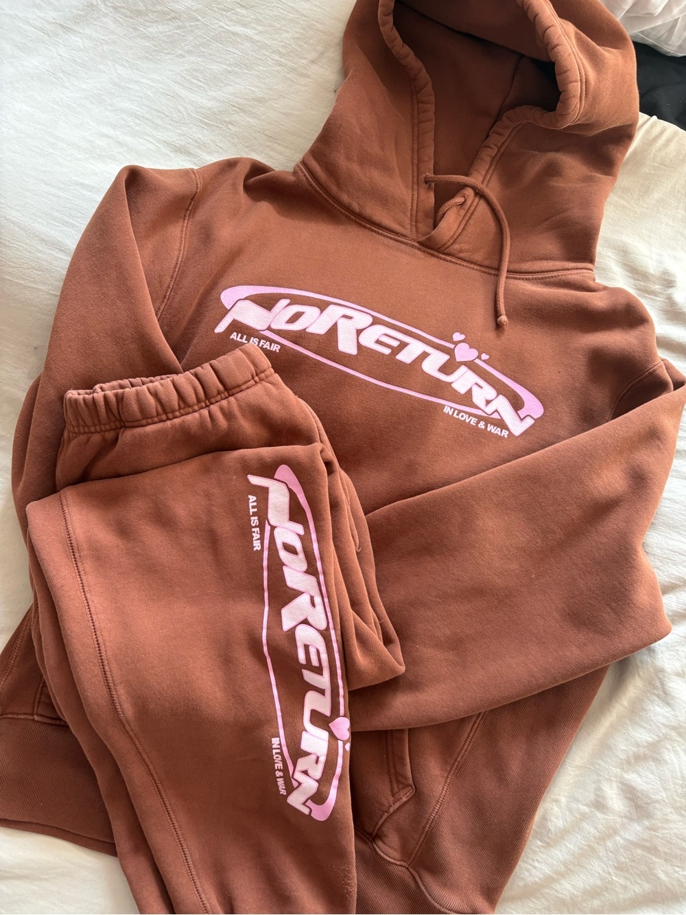 No Return set Pants and Hoodie Brown and Pink Logo